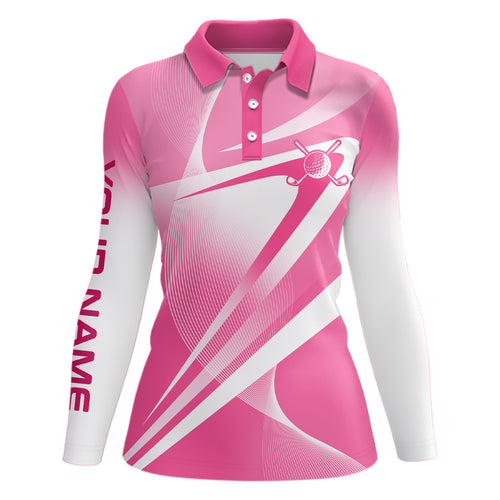 Pink White Custom Name Womens Golf Polo Shirts Personalized Golf Shirts For Women Golf Gifts LDT1321