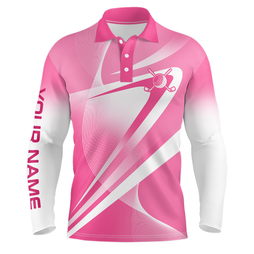 Pink White Custom Name Mens Golf Polo Shirts Personalized Golf Shirts For Men Golfing Gifts LDT1321