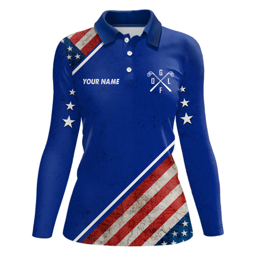 Retro Usa Flag Womens Golf Polo Shirts Custom Patriotic Golf Shirts For Women Golfing Gifts LDT1469
