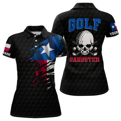 Texas Flag Womens Golf Polo Shirt, Skull Gangster Golf Shirts For Women, Custom Patriotic Golf Gifts LDT0103