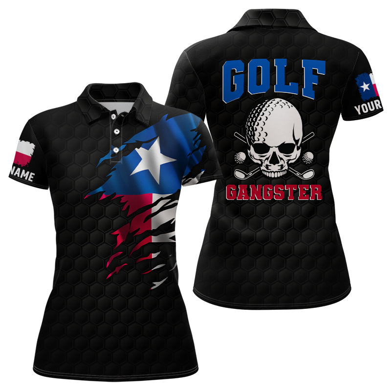 Texas Flag Womens Golf Polo Shirt, Skull Gangster Golf Shirts For Women, Custom Patriotic Golf Gifts LDT0103