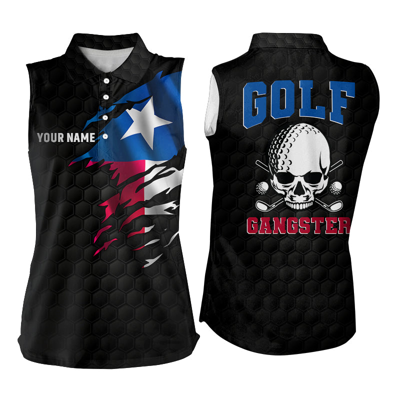 Texas Flag Womens Sleeveless Golf Shirt, Skull Gangster Golf Shirts For Women, Patriotic Golf Gifts LDT0103