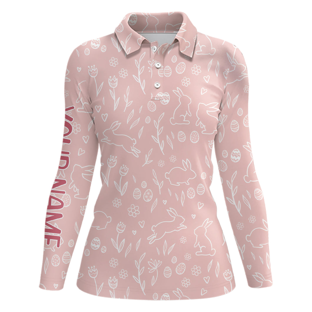 Pink Cute Easter Eggs & Bunnies Womens Golf Polo Shirt Custom Easter Day Golf Tops For Women LDT1335