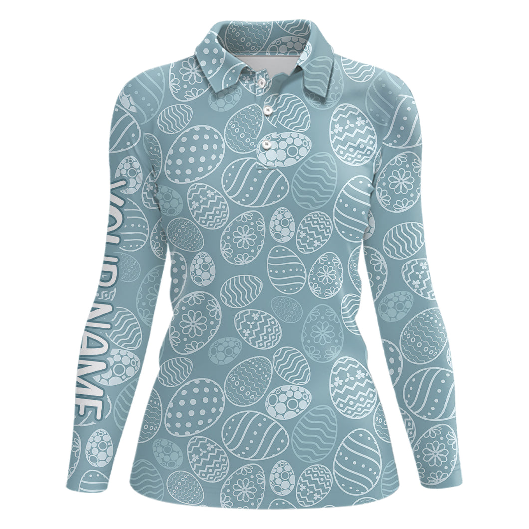 Blue Funny Easter Eggs Womens Golf Polo Shirt Custom Easter Day Golf Tops For Women Golf Gift LDT1336