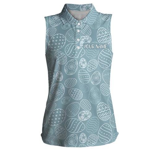 Blue Funny Easter Eggs Womens Sleeveless Polo Shirt Custom Easter Day Golf Tops For Women Golf Gifts LDT1336