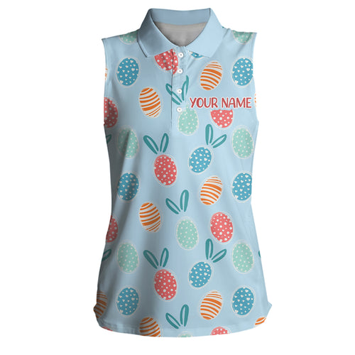 Colorful Easter Eggs Womens Sleeveless Polo Shirt Custom Easter Funny Golf Tops For Women Golf Gifts LDT1338