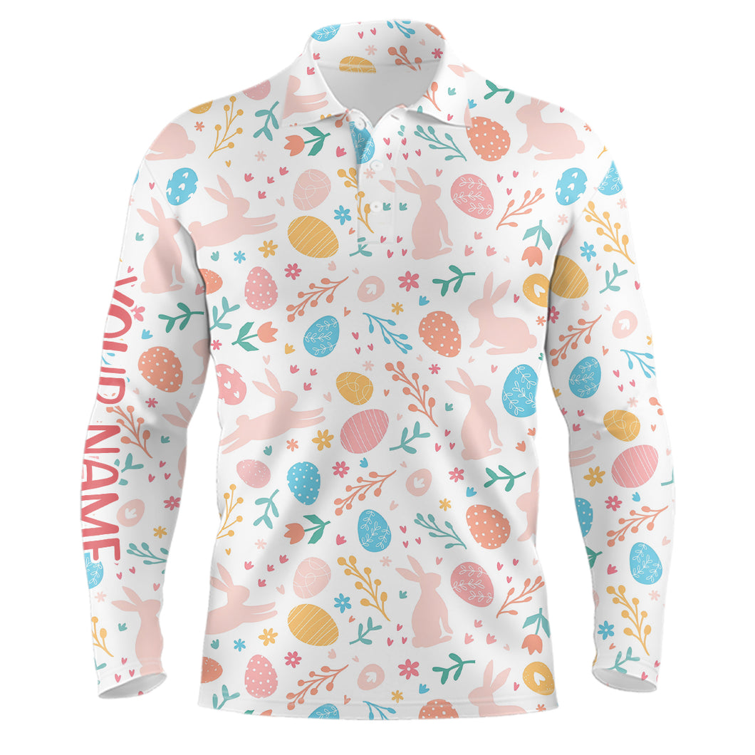 Colorful Easter Eggs & Bunnies Mens Golf Polo Shirt Custom Easter Funny Golf Tops For Men Golf Gifts LDT1339