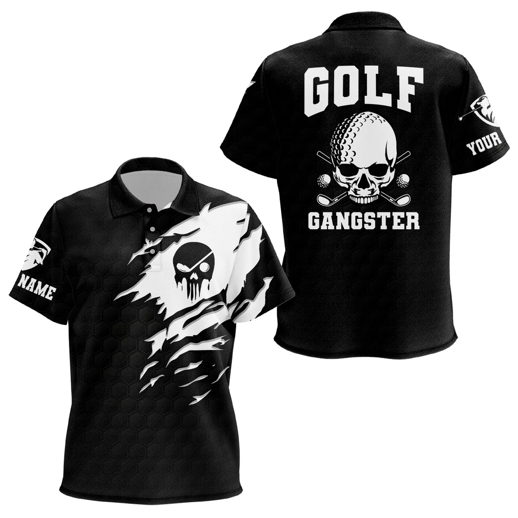 Golf Gangster Skull Kids Polo Shirt Custom Black White Golf Pattern Scary Golf Shirts For Kid LDT0373