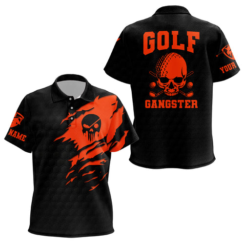 Golf Gangster Skull Kids Polo Shirt Custom Black Orange Golf Pattern Scary Golf Shirts For Kid LDT0374