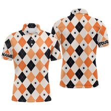 Load image into Gallery viewer, Halloween Argyle Plaid With Spider Mens Golf Polo Shirts Orange Black Golf Shirts For Men LDT0378