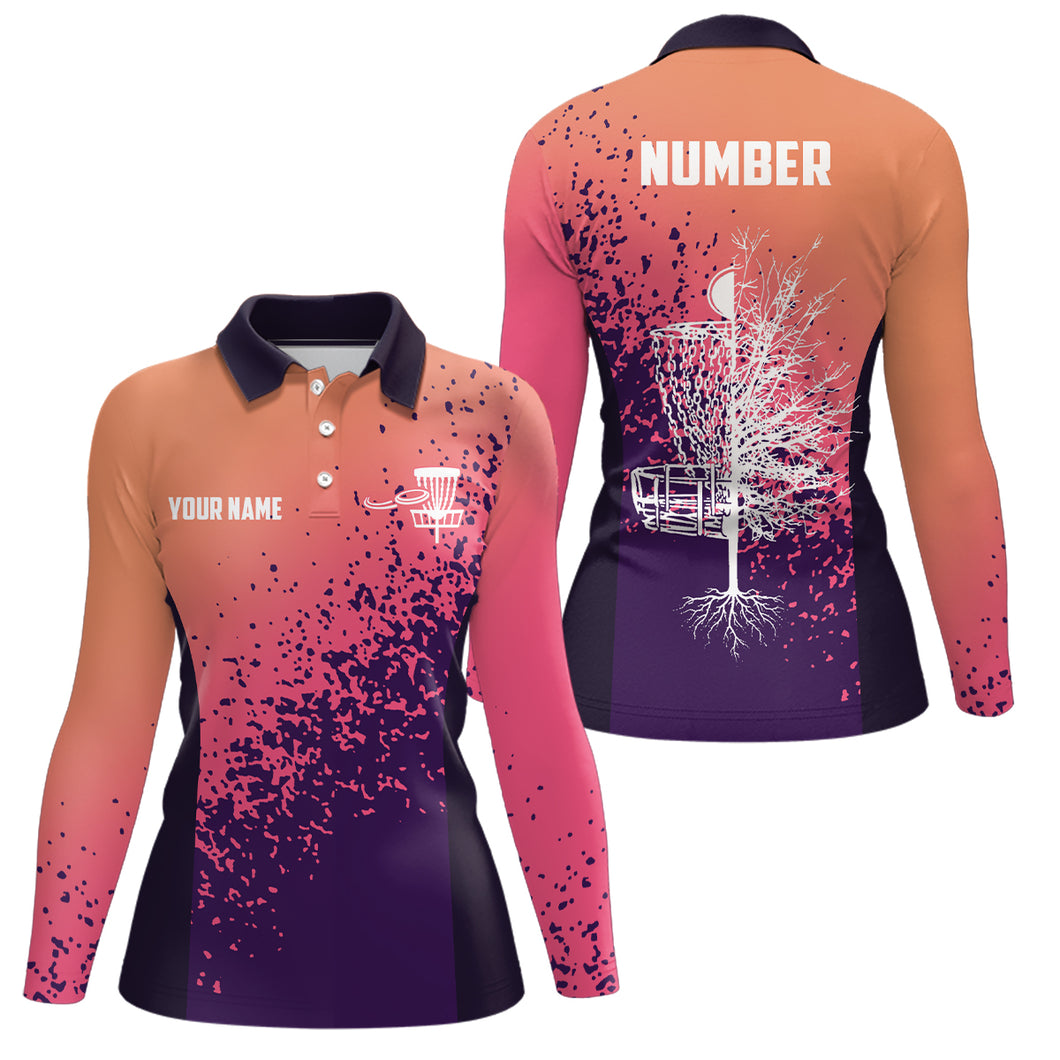 Personalized Disc Golf Gradient Sunset Paint Polo Shirt Custom Disc Golf Shirts For Women LDT0702