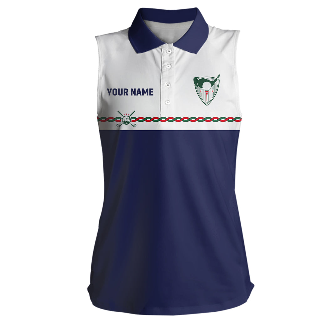 Personalized Womens Sleeveless Golf Polo Shirt Custom Navy Golf Shirts For Women Cool Golf Gifts LDT0383
