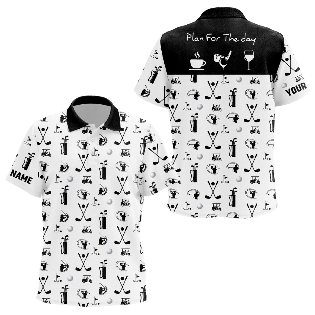 Black White Plan For The Day Golf Icons Kids Polo Shirt Custom Golf Shirts For Kid Golf Gifts LDT0392