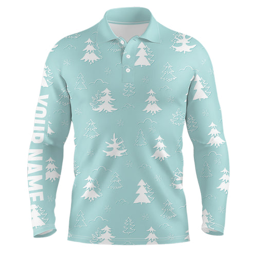 Christmas Trees And Snowflakes Mint Mens Golf Polo Shirt Custom Xmas Golf Tops For Men Golf Gifts LDT0927