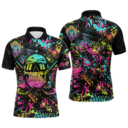 Skull Graffiti Mens Golf Polo Shirts, Custom Colorful Skull Golf Shirts For Men, Best Golf Gifts LDT0138