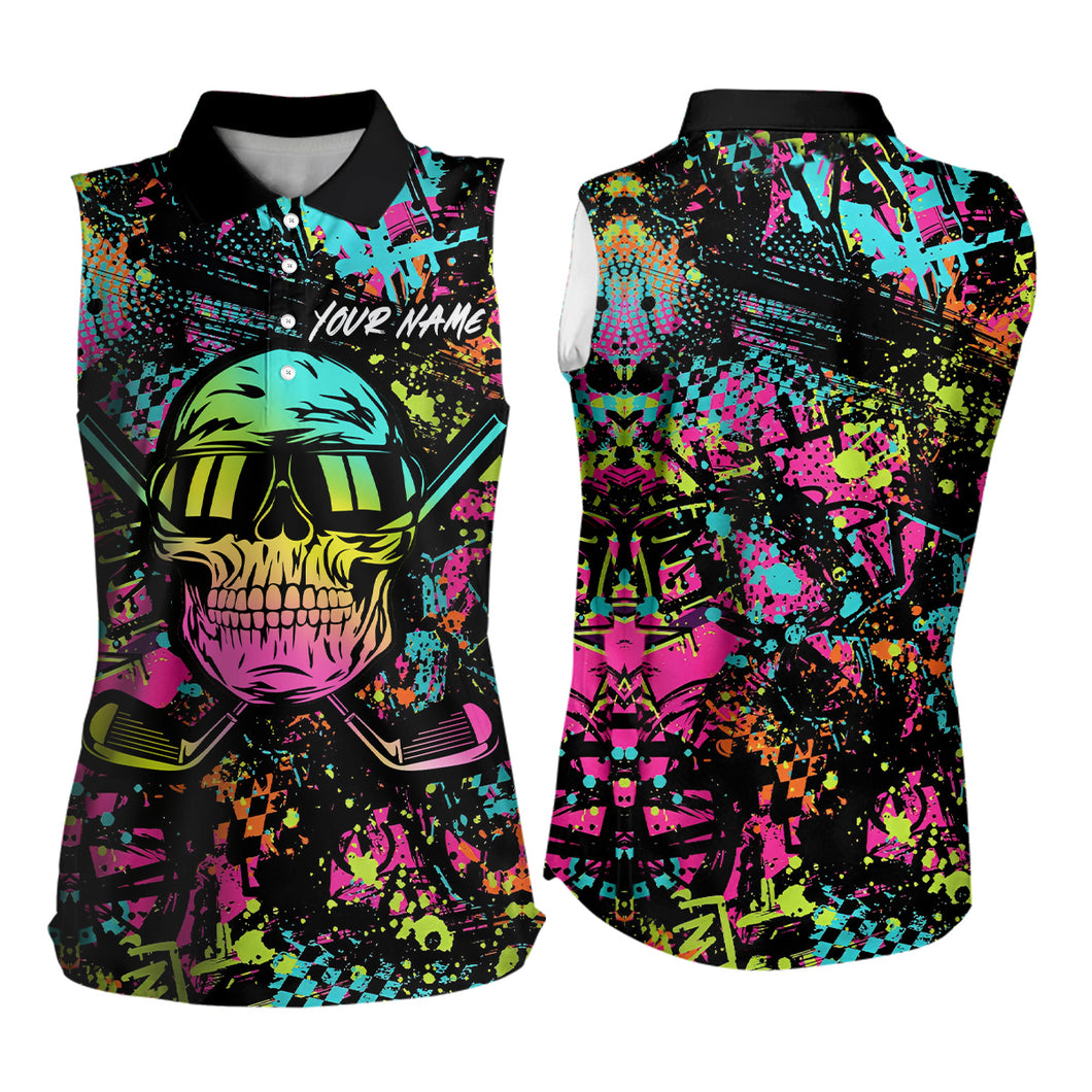 Skull Graffiti Womens Sleeveless Golf Polo Shirts Custom Colorful Golf Shirts For Women, Golf Gifts LDT0138