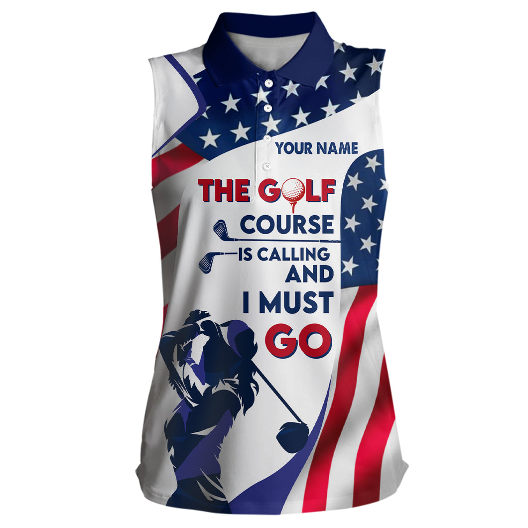 3D American Flag Womens Sleeveless Golf Polo Shirts Custom Patriotic Golf Shirts For Women Golf Gifts LDT0140