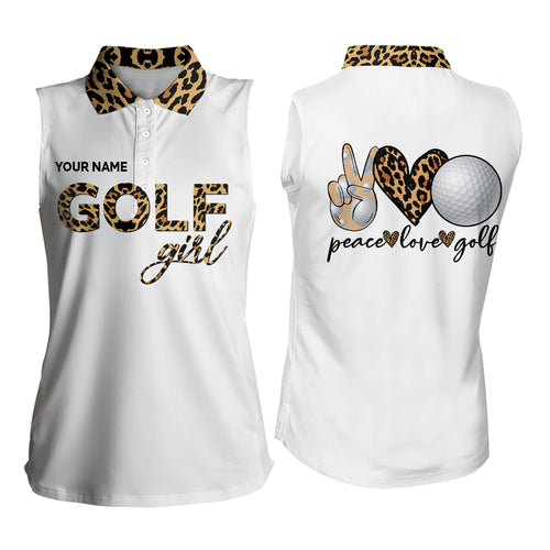 Leopard Golf Girl Peace Love Golf Women Sleeveless Polo Shirt Custom Golf Shirts For Women Golf Gifts LDT0405