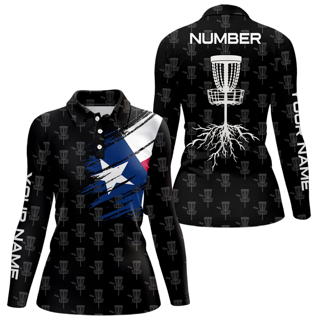 Disc Golf Pattern Texas Flag Basket Tree Customized Patriotic Disc Golf Shirts For Women LDT1482