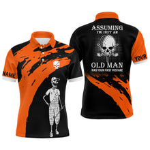 Load image into Gallery viewer, Orange And Black Mens Skull Golf Polo Shirts, Custom Golf Polos For Men, Halloween Golf Gifts LDT0153