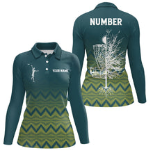 Load image into Gallery viewer, Personalized Womens Disc Golf Polo Shirt Gradient Green Geometric Disc Golf Shirts For Women LDT0724