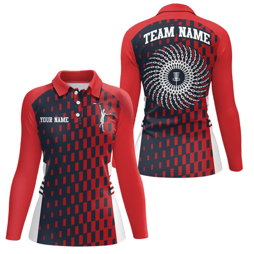 Womens Disc Golf Polo Shirt Red Navy Checkered Custom Disc Golf Shirts For Women Golf Gifts LDT0725