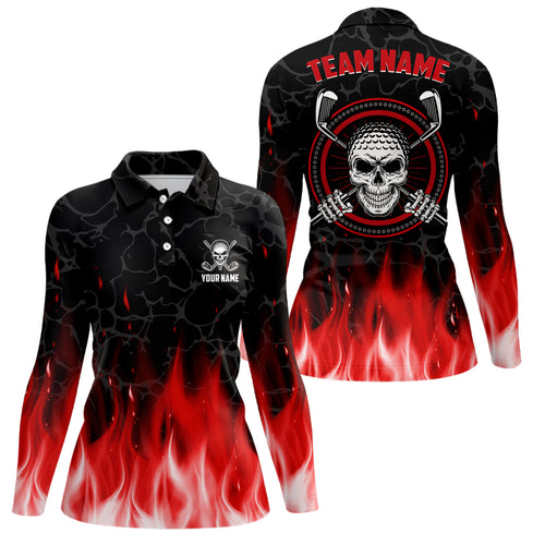 Personalized 3D All Over Print Skull Womens Golf Polos Red Fire Flame Golf Shirts For Women LDT0719