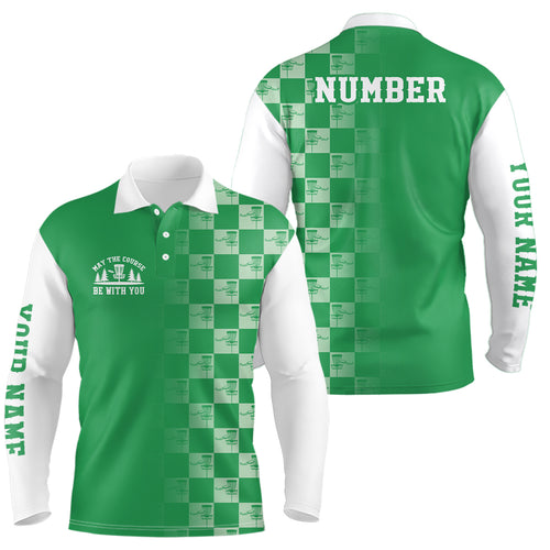 Gradient Green White Checkered Pattern Mens Disc Golf Polo Shirt Customized Disc Golf Tops For Men LDT0955