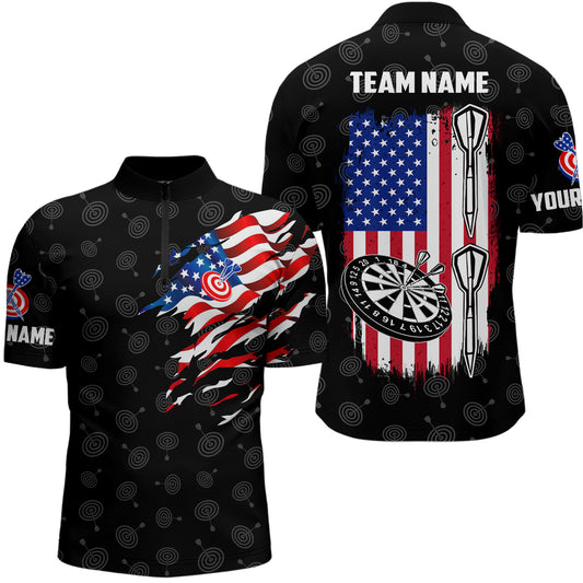 American Flag Personalized Darts Quarter Zip Shirt Custom Patriotic Darts Jersey For Men LDT0733