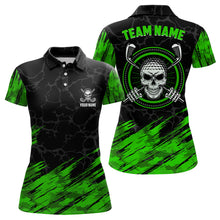 Load image into Gallery viewer, Personalized 3D All Over Print Skull Womens Golf Polos, Green &amp; Black Golf Shirts For Women LDT0179