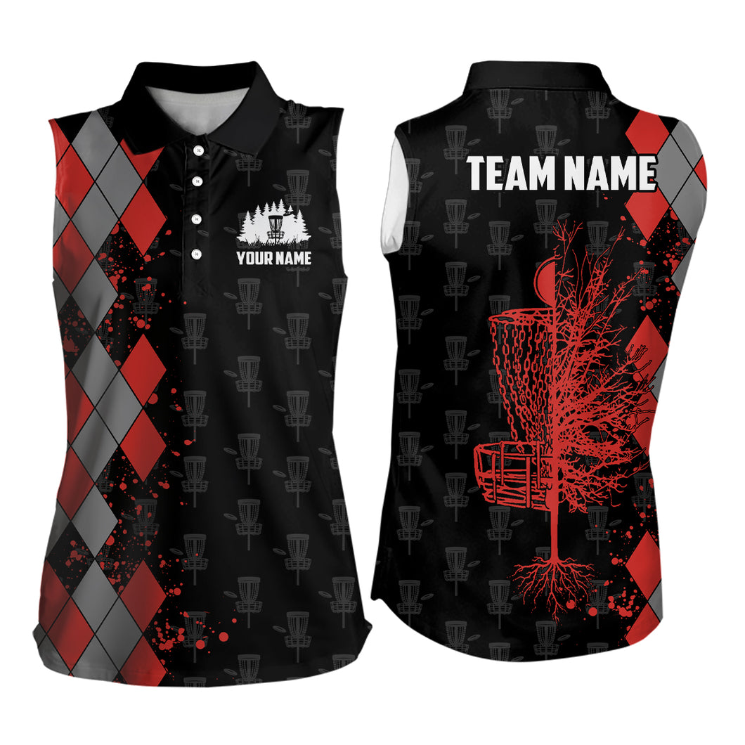 Personalized Argyle Pattern Disc Golf Womens Sleeveless Polo Shirt Custom Disc Golf Shirts For Women LDT0748