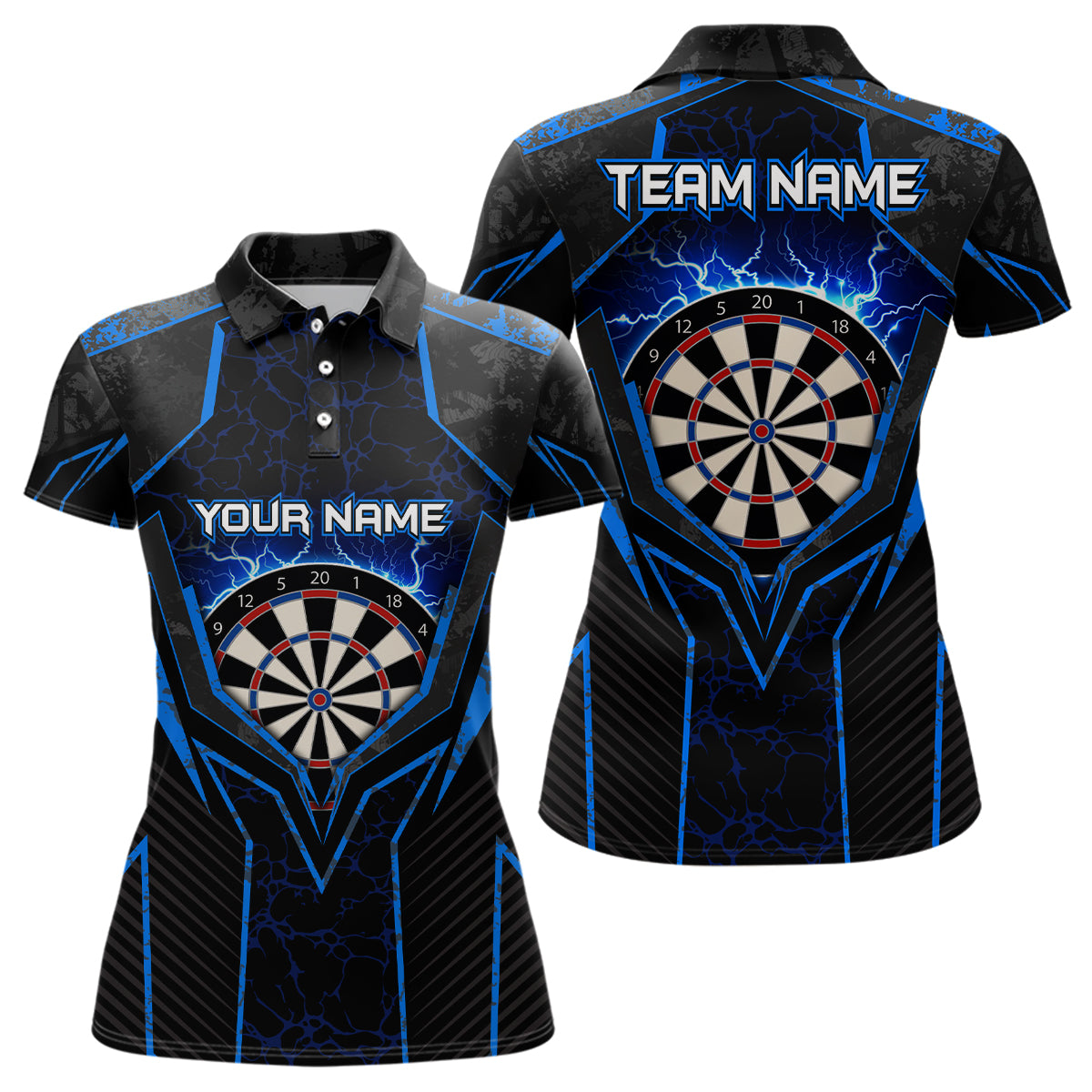 Blue Lightning Thunder Womens Darts Polo Shirts Custom Darts Shirt For Women Dart Jerseys LDT1398