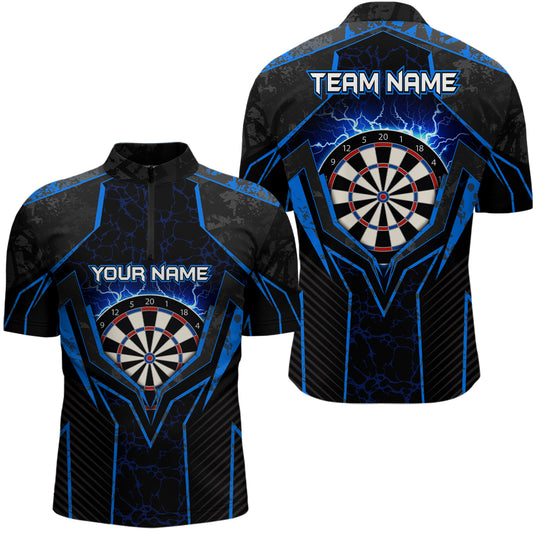 Blue Lightning Thunder Darts Quarter Zip Shirts Custom Darts Shirt For Men Dart Jerseys LDT1398