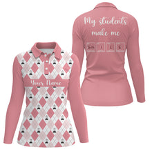 Load image into Gallery viewer, Science Pink Argyle Pattern My Students Make Me Smile Women Custom Golf Polo Shirt Golf Gifts LDT0007