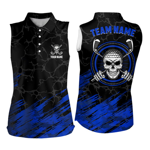 Personalized 3D All Over Print Skull Womens Sleeveless Golf Shirt Navy Black Golf Shirts For Women LDT0448
