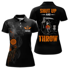 Load image into Gallery viewer, Shut Up And Throw Smoky Skull Orange Disc Golf Polo Shirts Halloween Golf Gifts For Women LDT0450