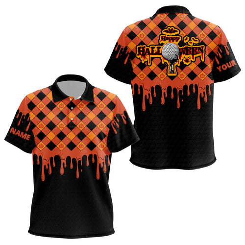 Happy Halloween Orange Pumpkin Kids Golf Polo Shirts Custom Skull Golf Shirts For Kid Golf Gifts LDT0442