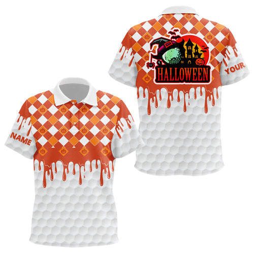 Happy Halloween Orange White Pumpkin Kids Golf Polos Custom Skull Golf Shirts For Kid Golf Gifts LDT0443