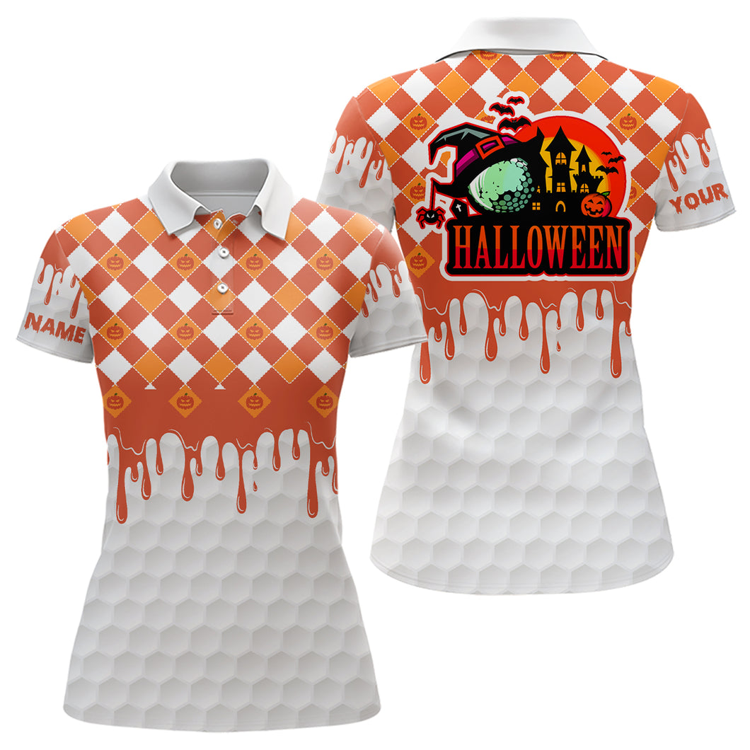 Happy Halloween Orange White Pumpkin Golf Polos Custom Skull Golf Shirts For Women Golf Gifts LDT0443
