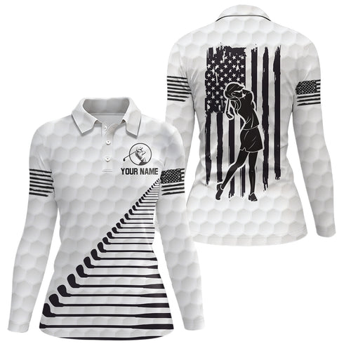 Black White American Flag Golf Polo Shirts Custom Patriotic Golf Shirts For Women Golf Clubs LDT0771