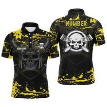 Load image into Gallery viewer, Mens Skull Disc Golf Polo Shirt Custom Yellow Golf Shirt With Skull Disc Golf Tops For Men Golf Gifts LDT0769