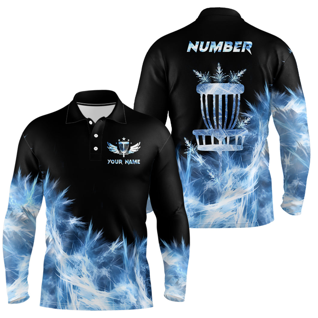Icy Blue Light Mens Disc Golf Polo Shirt Customized Disc Golf Gifts For Men Disc Golf Basket Shirts LDT1402