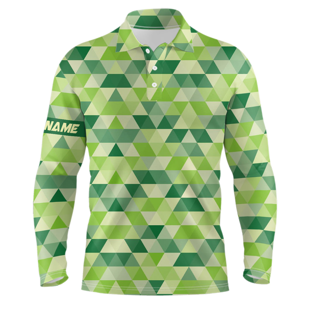 Geometric Green Mens Golf Polo Shirts Custom St Patrick Day Golf Shirts For Men Golf Gifts LDT1415