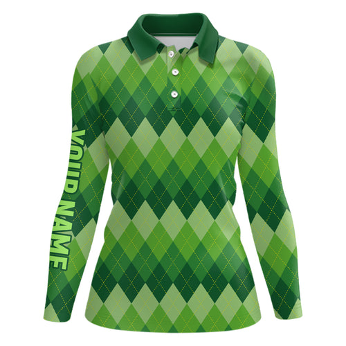 Green Argyle Pattern Womens Golf Polo Shirt Custom Patrick Golf Shirts For Women Golf Gifts LDT1416