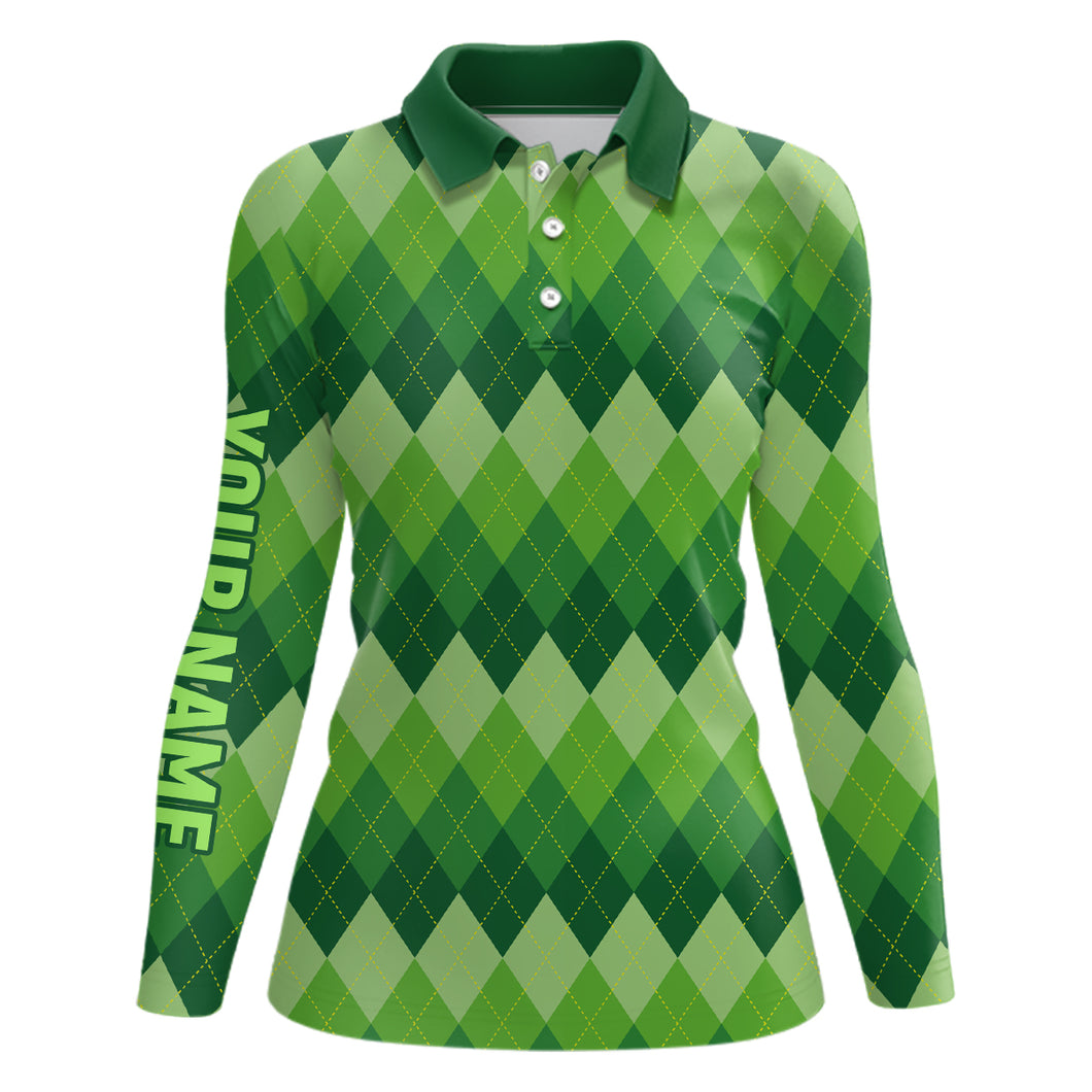 Green Argyle Pattern Womens Golf Polo Shirt Custom Patrick Golf Shirts For Women Golf Gifts LDT1416