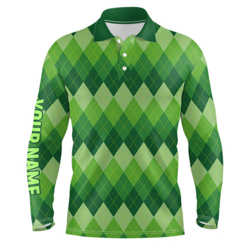Green Argyle Pattern Mens Golf Polo Shirt Custom Patrick Golf Shirts For Men Golf Gifts LDT1416