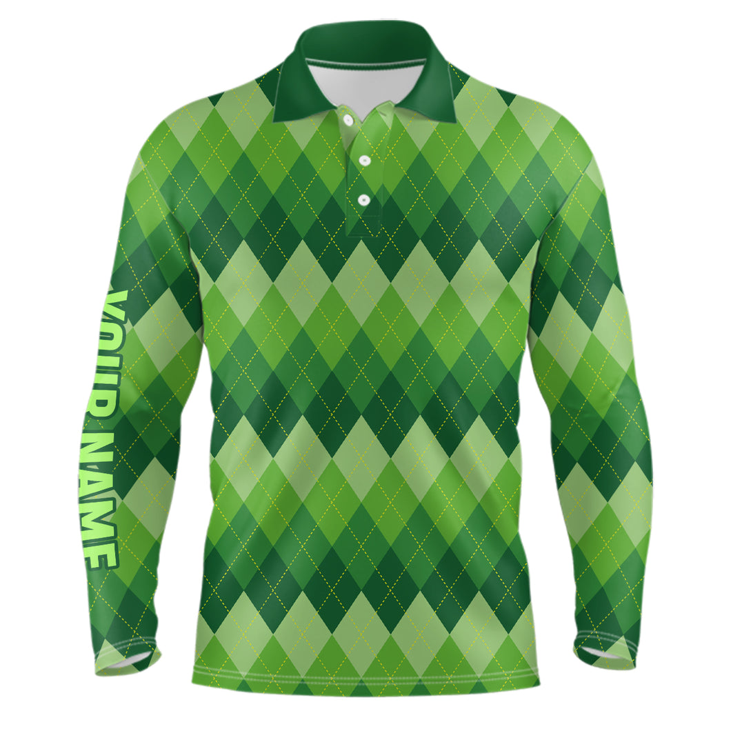 Green Argyle Pattern Mens Golf Polo Shirt Custom Patrick Golf Shirts For Men Golf Gifts LDT1416