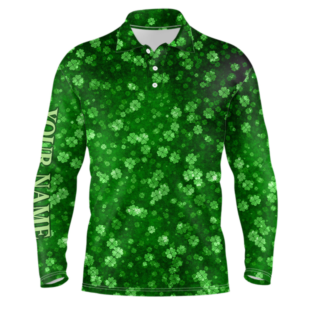 3D Grunge Green Clovers St Patrick Day Mens Golf Polo Shirts Custom Golf Gifts For Men LDT1417