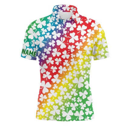 Rainbow Shamrocks St Patrick Day Mens Golf Polos Custom Golf Shirts For Men Golf Gifts LDT1418
