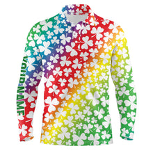 Load image into Gallery viewer, Rainbow Shamrocks St Patrick Day Mens Golf Polos Custom Golf Shirts For Men Golf Gifts LDT1418